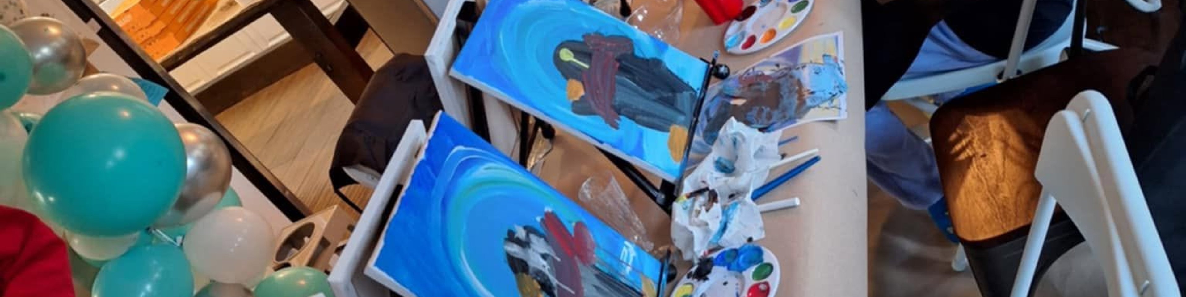 Long table paint class from above